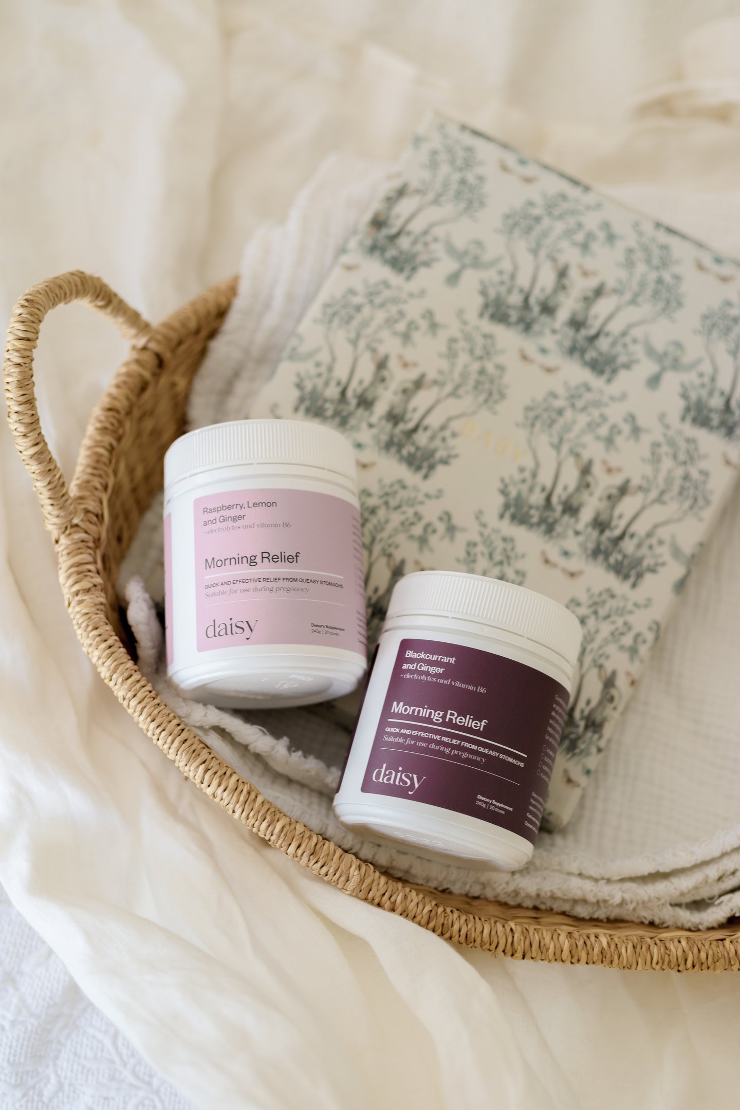 Morning Relief tub packaging – pregnancy nausea supplement for daily use